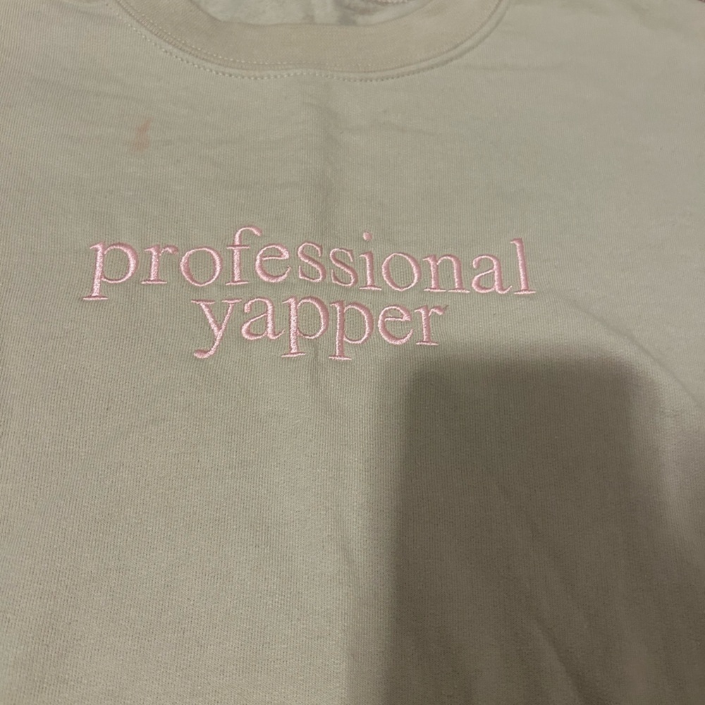 Professional Yapper pink embroidered Graphic Crewneck taupe beige sweatshirt - Picture 2 of 4